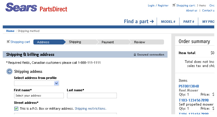 Sears // PartsDirect eCommerce